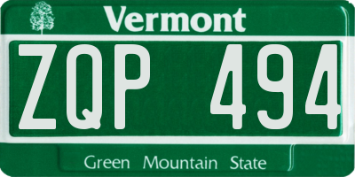 VT license plate ZQP494