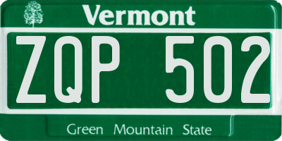 VT license plate ZQP502