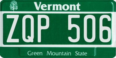 VT license plate ZQP506