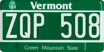 VT license plate ZQP508