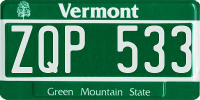 VT license plate ZQP533