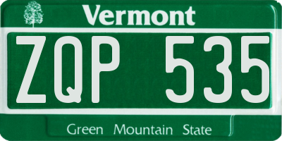 VT license plate ZQP535