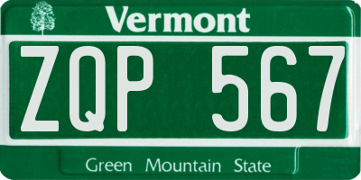 VT license plate ZQP567