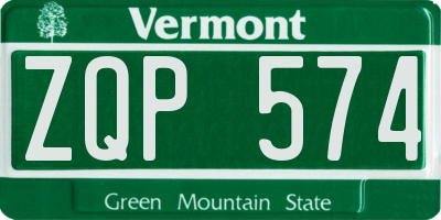 VT license plate ZQP574