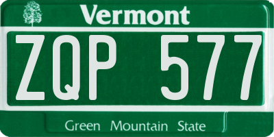 VT license plate ZQP577