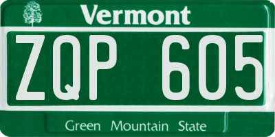 VT license plate ZQP605