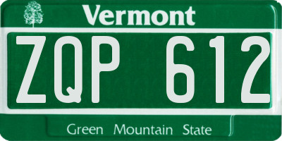 VT license plate ZQP612