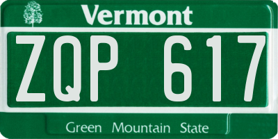 VT license plate ZQP617