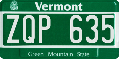 VT license plate ZQP635