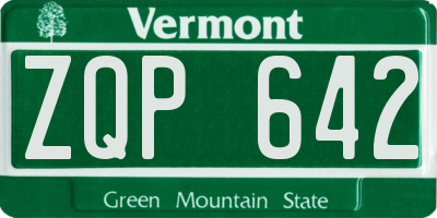 VT license plate ZQP642