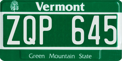 VT license plate ZQP645