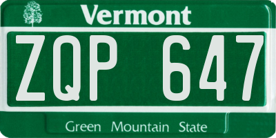 VT license plate ZQP647