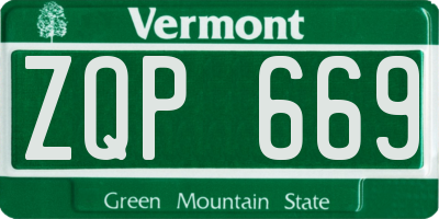 VT license plate ZQP669