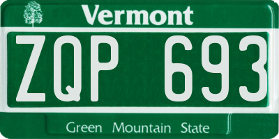 VT license plate ZQP693