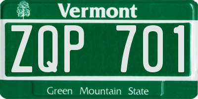 VT license plate ZQP701