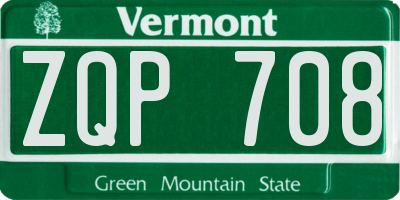 VT license plate ZQP708