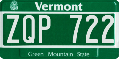 VT license plate ZQP722