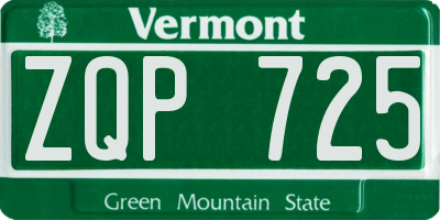 VT license plate ZQP725