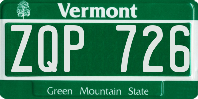 VT license plate ZQP726