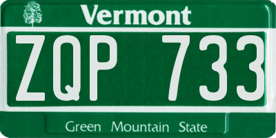 VT license plate ZQP733
