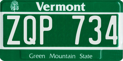 VT license plate ZQP734