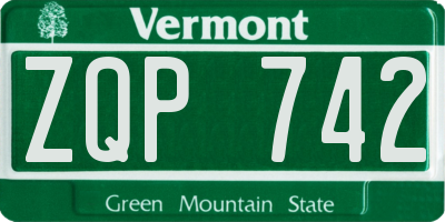 VT license plate ZQP742