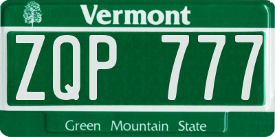 VT license plate ZQP777