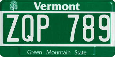 VT license plate ZQP789