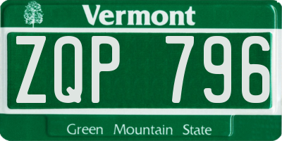 VT license plate ZQP796