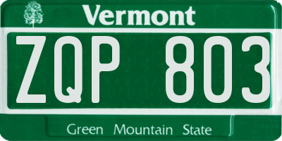 VT license plate ZQP803