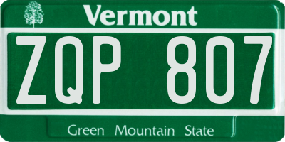 VT license plate ZQP807