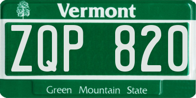 VT license plate ZQP820