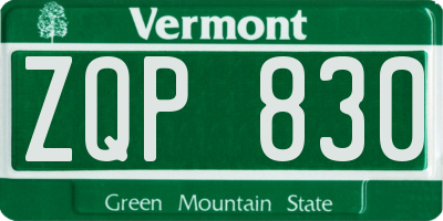 VT license plate ZQP830