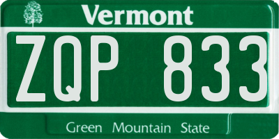 VT license plate ZQP833