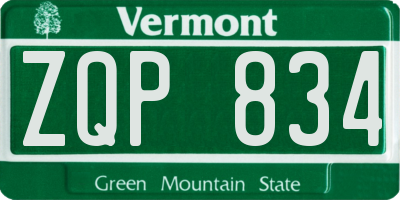 VT license plate ZQP834