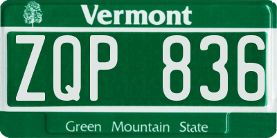 VT license plate ZQP836