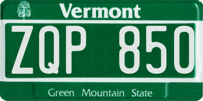 VT license plate ZQP850