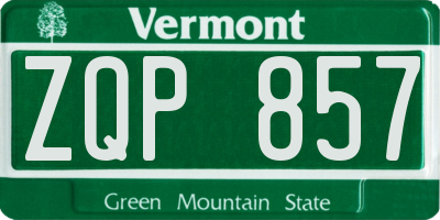 VT license plate ZQP857