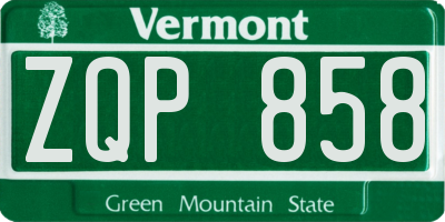 VT license plate ZQP858
