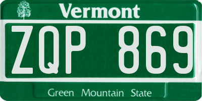 VT license plate ZQP869