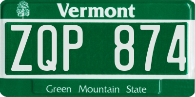 VT license plate ZQP874
