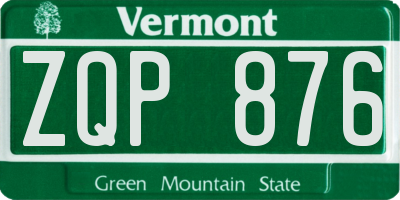 VT license plate ZQP876