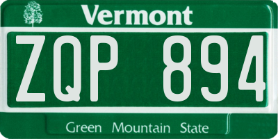VT license plate ZQP894