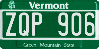 VT license plate ZQP906