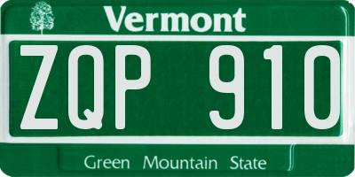 VT license plate ZQP910