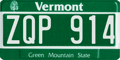 VT license plate ZQP914