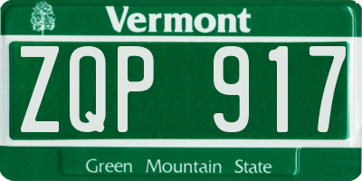 VT license plate ZQP917