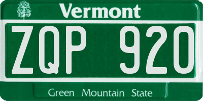 VT license plate ZQP920