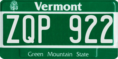 VT license plate ZQP922