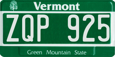 VT license plate ZQP925